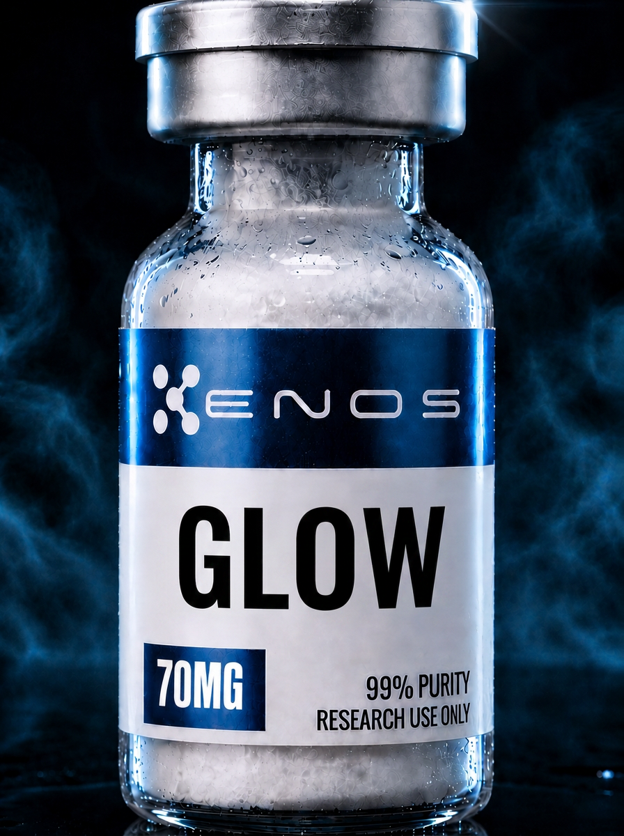 GLOW Blend 70MG research vial, third-party tested, ENOS Labs USA